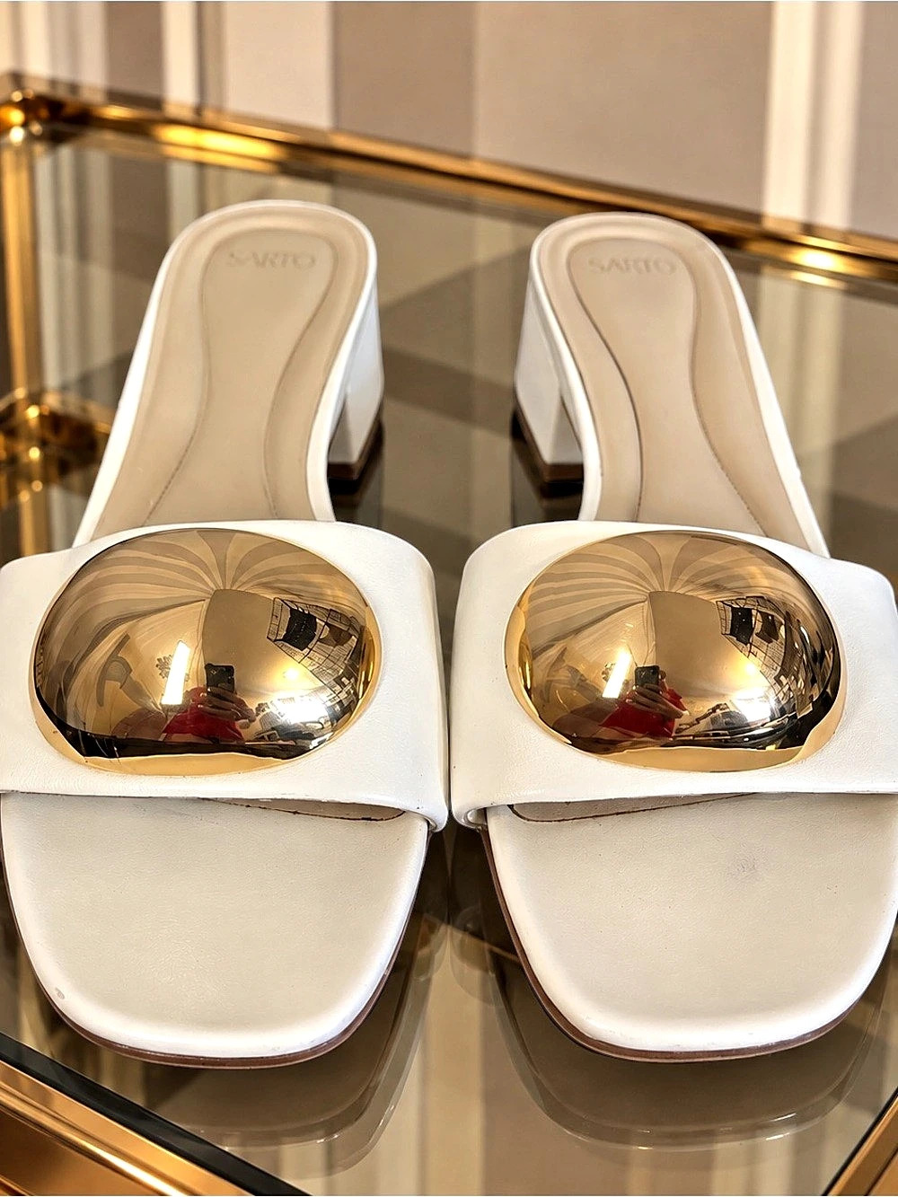 A.S.98 White Gold-Tone Heeled Mules